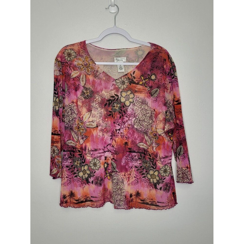 Y2k Laura Ashley grunge abstract 3/4 sleeve pull over witchy top size 2x